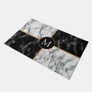 Personalized Monogram Black White Marble Doormat
