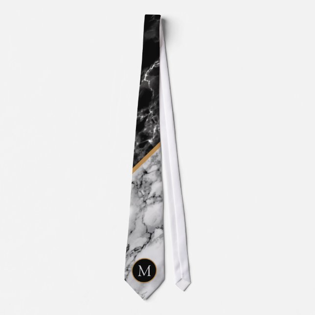 Personalized Monogram Black White Marble Tie (Front)
