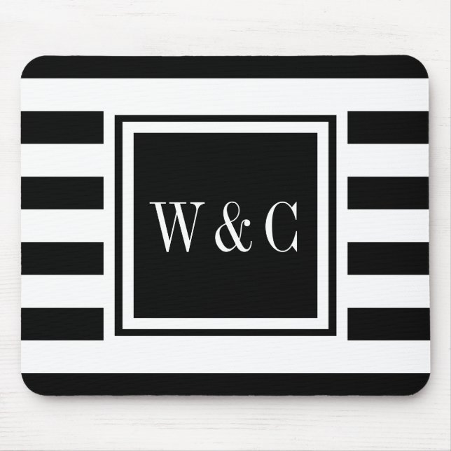 Personalized Monogram Black White Stripe Mouse Pad (Front)