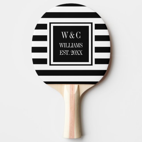 Personalized Monogram Black White Stripe Ping Pong Paddle