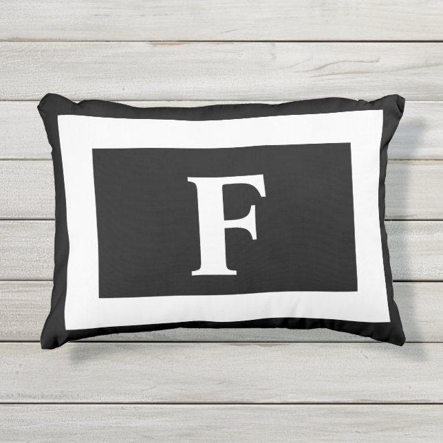 Personalized Monogram Black White Trendy Outdoor Pillow (Front)