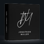 Personalized Monogram Black with Custom Name 3 Ring Binder<br><div class="desc">Keep your documents organized and stylish with this personalized monogram black binder. Featuring a modern sans serif font, the binder includes a script monogram with two initials and a custom name below in simple white font on a solid black background. The sturdy binder is perfect for personal use, whether for...</div>