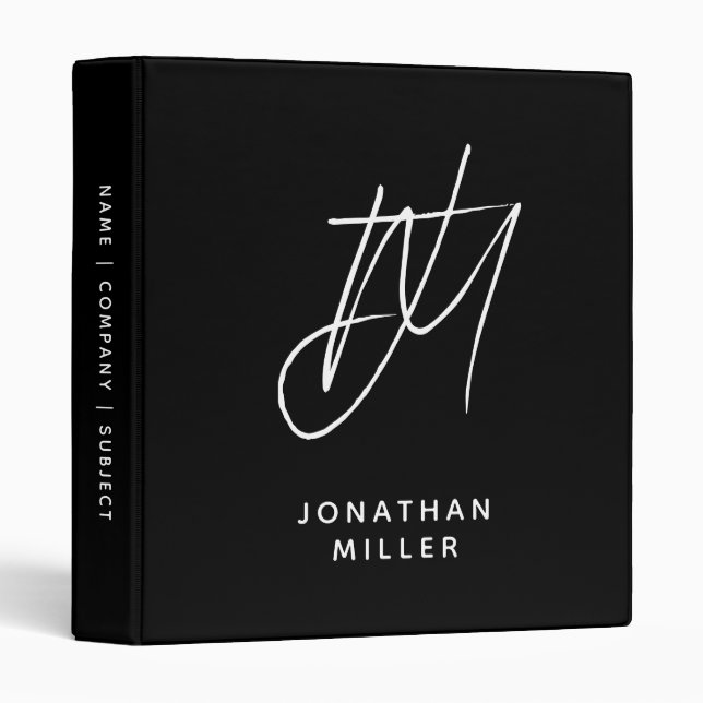 Personalized Monogram Black with Custom Name 3 Ring Binder (Front/Spine)