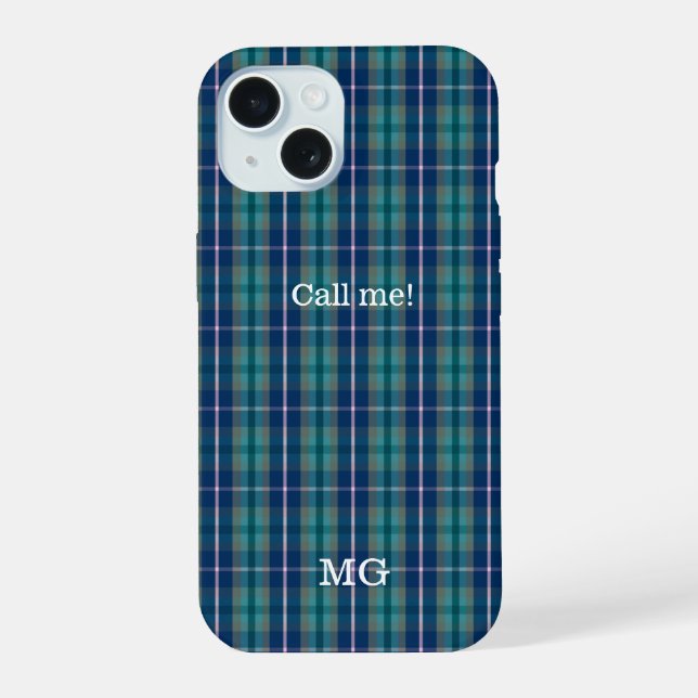 Personalized Monogram Blue and Pink Plaid Pattern Iphone Case (Back)