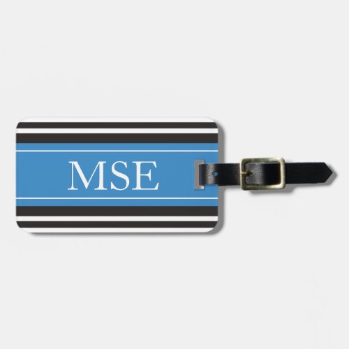 Personalized Monogram Blue Black Stripes Pattern Luggage Tag