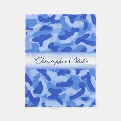 Personalized Monogram Blue Camo Camouflage Fleece Blanket