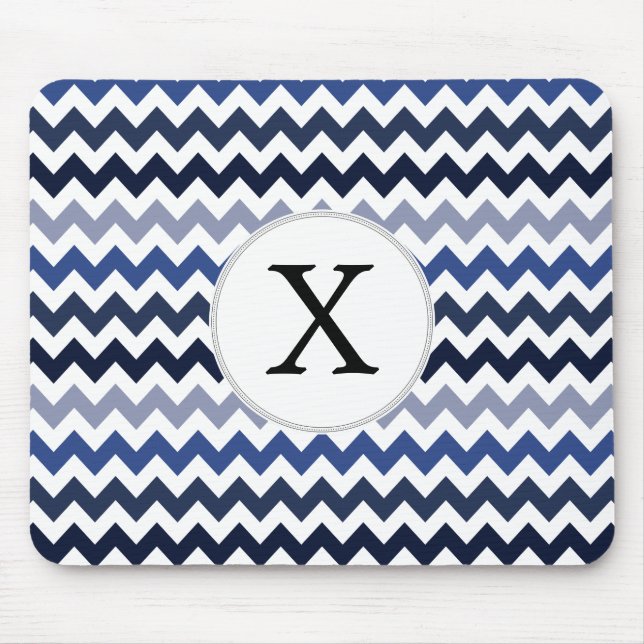 Personalized Monogram Blue Chevron Mouse Pad (Front)