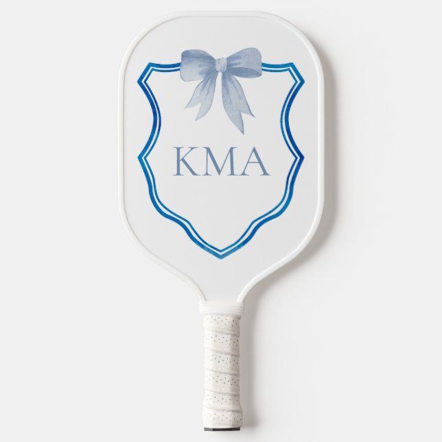Personalized monogram blue crest preppy women pickleball paddle (Front)