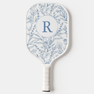 Personalized Monogram Blue Floral French Toile Pickleball Paddle