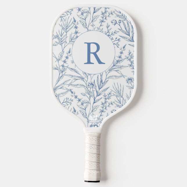 Personalized Monogram Blue Floral French Toile Pickleball Paddle (Back)