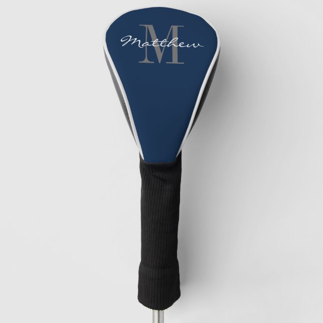 Personalized monogram blue golf head driver cover (Front)