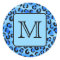 Personalized Monogram, Blue Leopard Print Pattern.