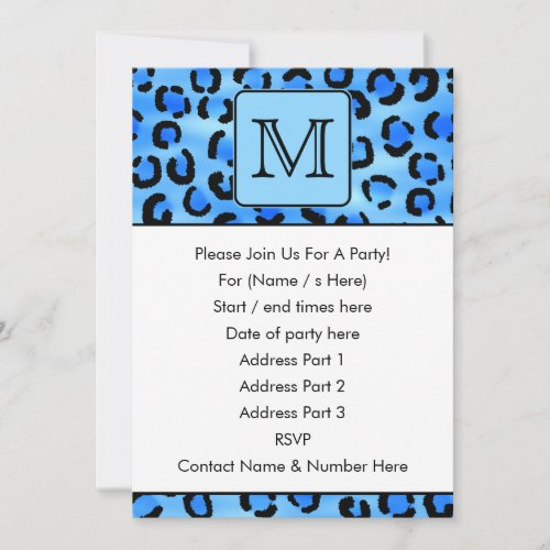 Personalized Monogram, Blue Leopard Print Pattern. Personalized Invite
