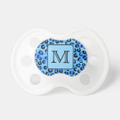 Personalized Monogram, Blue Leopard Print Pattern. Pacifier (Front)