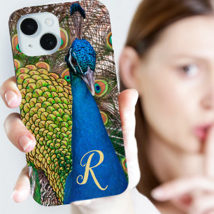 Personalized Monogram Blue Peacock Photo iPhone 15 Case