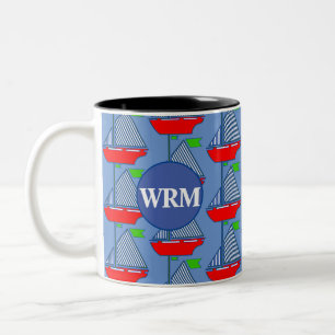 Personalized Monogram Blue Sailboat Coffee Mug