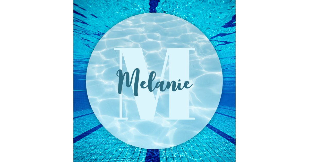 Motor Pool Monogram Personalized Monogram Blue Swimming Pool Modern Classic Round Sticker ...