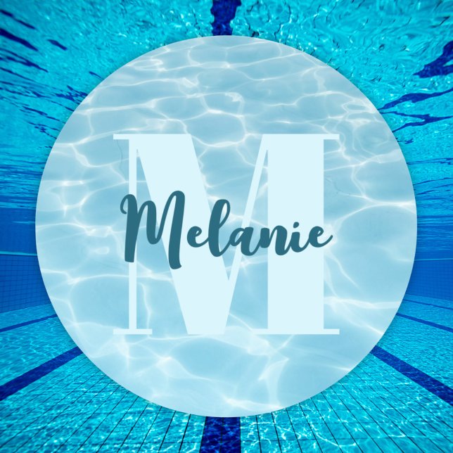 Personalized Monogram Blue Swimming Pool Modern Classic Round Sticker (Creator Uploaded)