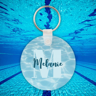 Personalized Monogram Blue Swimming Pool Modern Keychain