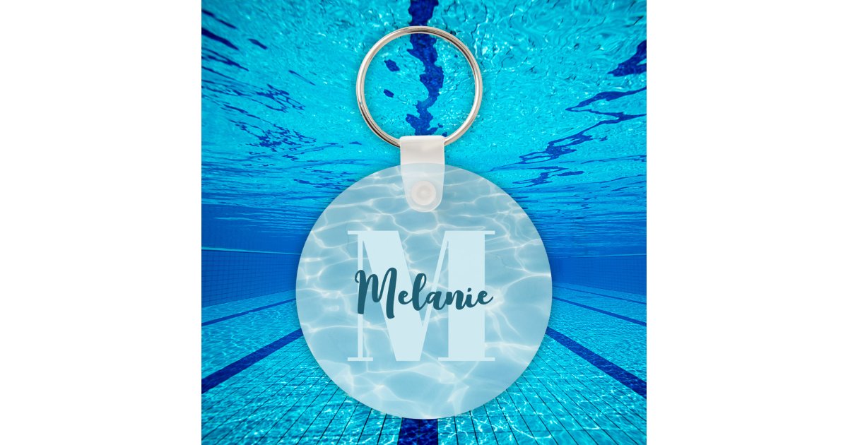 Personalized Monogram Blue Swimming Pool Modern Keychain | Zazzle