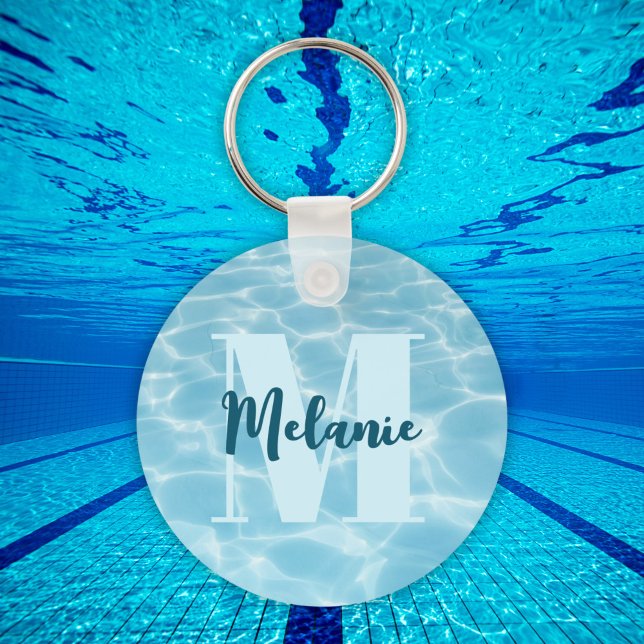 Personalized Monogram Blue Swimming Pool Modern Keychain (Creator Uploaded)