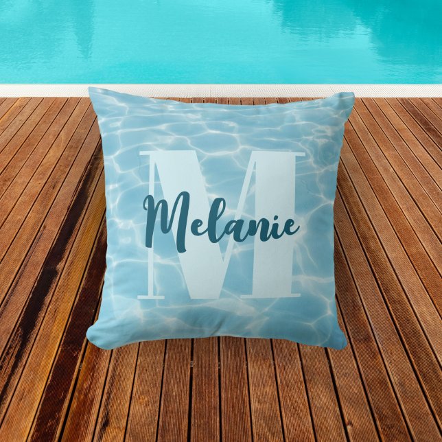 Personalized Monogram Blue Swimming Pool Modern  Throw Pillow (Creator Uploaded)