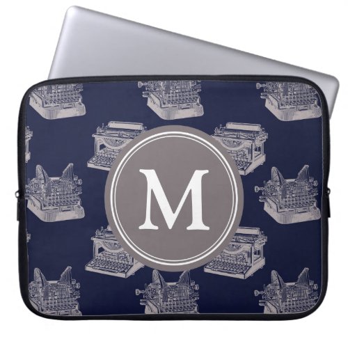 Personalized Monogram Blue Vintage Typewriter Laptop Sleeve