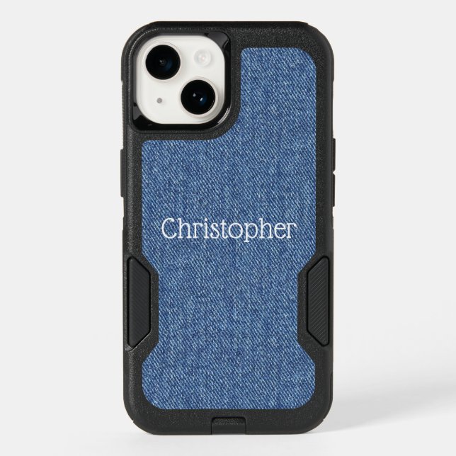 Personalized Monogram Blue White Faux Denim  Otterbox iPhone Case (Back)