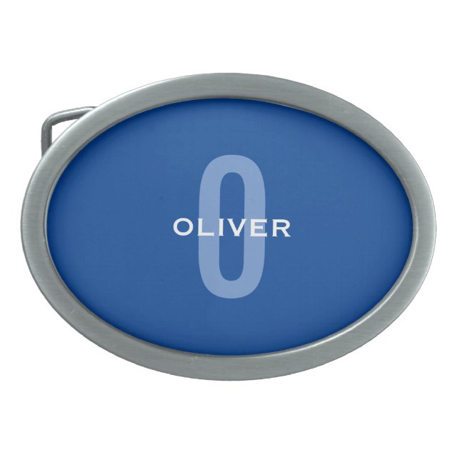 Personalized Monogram Blue White Name Belt Buckle (Front)