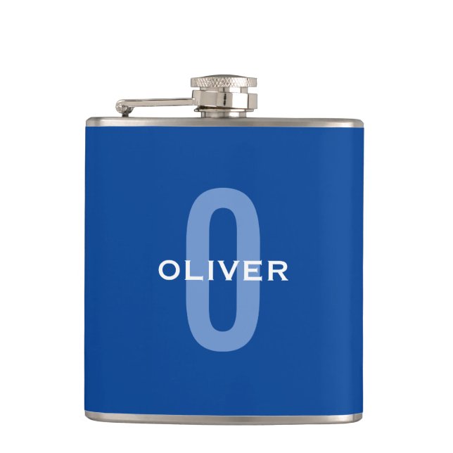 Personalized Monogram Blue White Name Flask (Front)