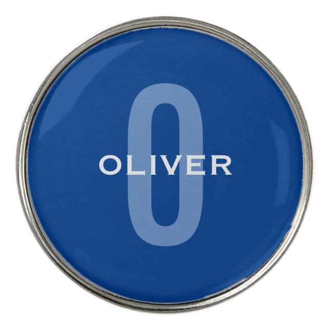 Personalized Monogram Blue White Name Golf Ball Marker (Front)