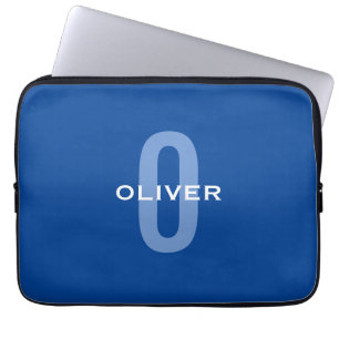 Personalized Monogram Blue White Name Laptop Sleeve