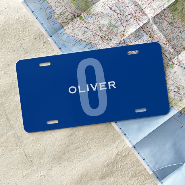 Personalized Monogram Blue White Name License Plate (In Situ)