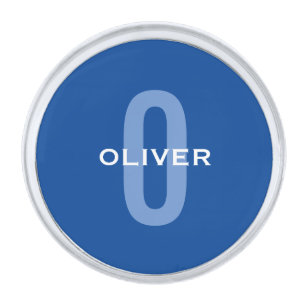 Personalized Monogram Blue White Name Silver Finish Lapel Pin
