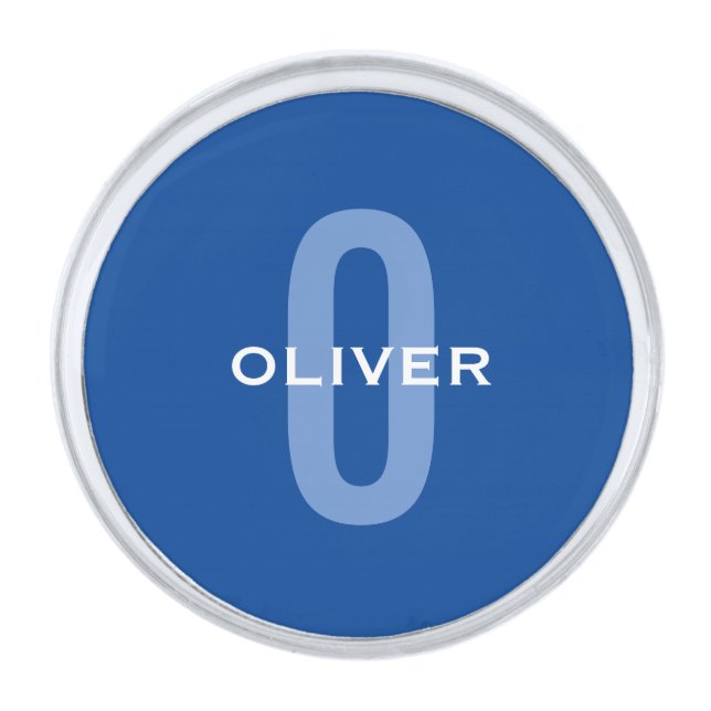 Personalized Monogram Blue White Name Silver Finish Lapel Pin (Front)