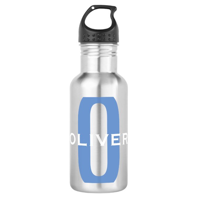Personalized Monogram Blue White Name Stainless Steel Water Bottle (Front)
