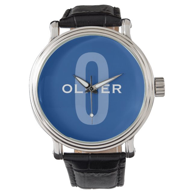 Personalized Monogram Blue White Name Watch (Front)