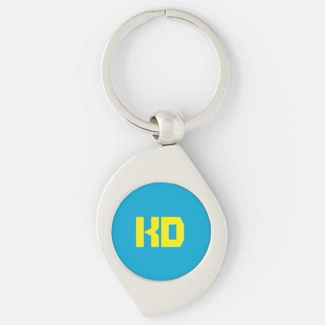 Personalized Monogram Blue, Yellow  Keychain (Front)