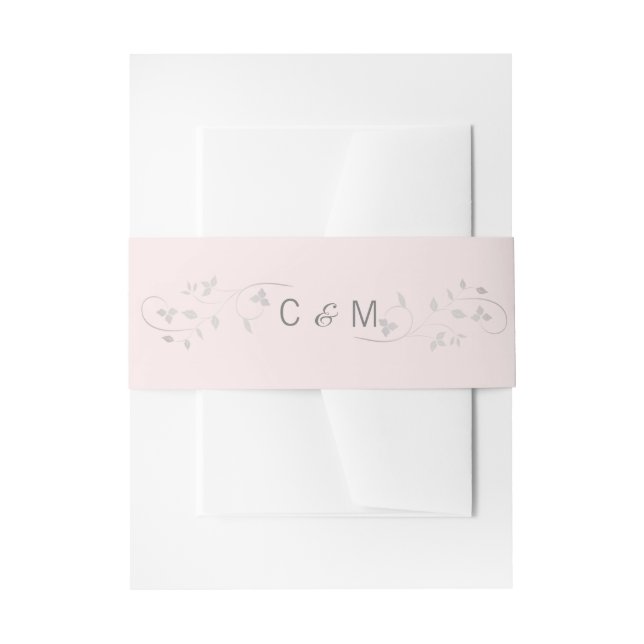 Personalized Monogram Blush Pink Grey Wedding Invitation Belly Band (Front Example)