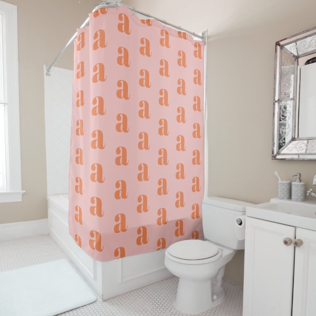 Personalized Monogram Blush Pink Repeating Initial Shower Curtain (In Situ)