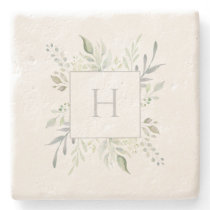Personalized Monogram Botanical Stone Coaster Personalized Monogram Botanical Stone Coaster