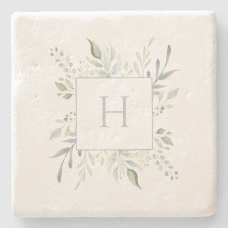 Personalized Monogram Botanical Stone Coaster