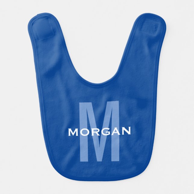 Personalized Monogram Boy Custom Name Blue White Baby Bib (Front)