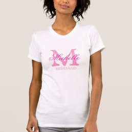 Personalized monogram bridesmaid tee shirts | pink