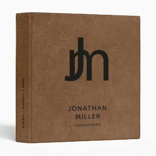 Personalized Monogram Brown Leather Print 3 Ring Binder