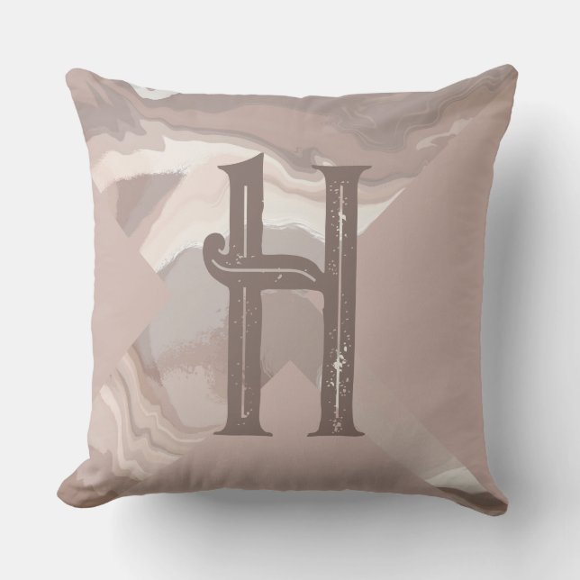 Personalized monogram brown neutral swirl  throw pillow (Front)