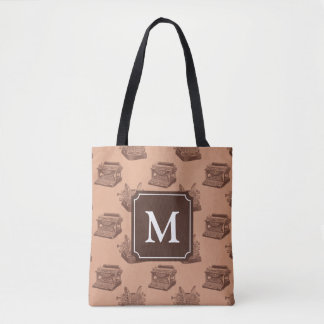 Personalized Monogram Brown Vintage Typewriter Tote Bag