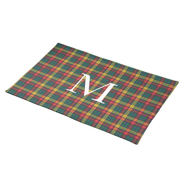 Personalized Monogram Buchanan Clan Plaid Tartan Cloth Placemat (On Table)
