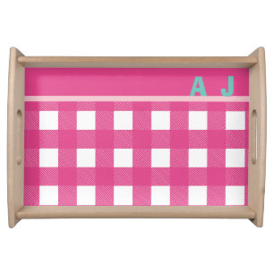 Personalized Monogram Buffalo Check Magenta Serving Tray