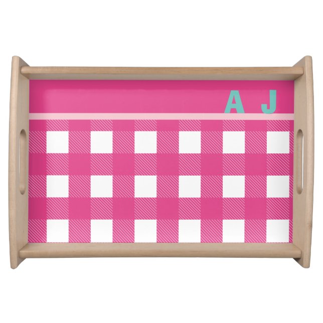Personalized Monogram Buffalo Check Magenta  Serving Tray (Front)